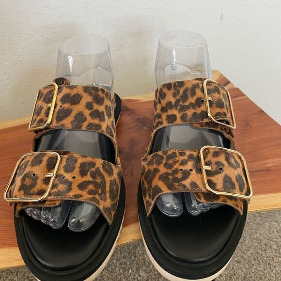 AGL Sabina Leopard Print Double Buckle Slides - Picture 3 of 11